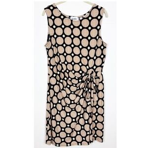Leota Dress Size Extra Large Circle Dot Gathered Side Tie Tan Black Sleeveless